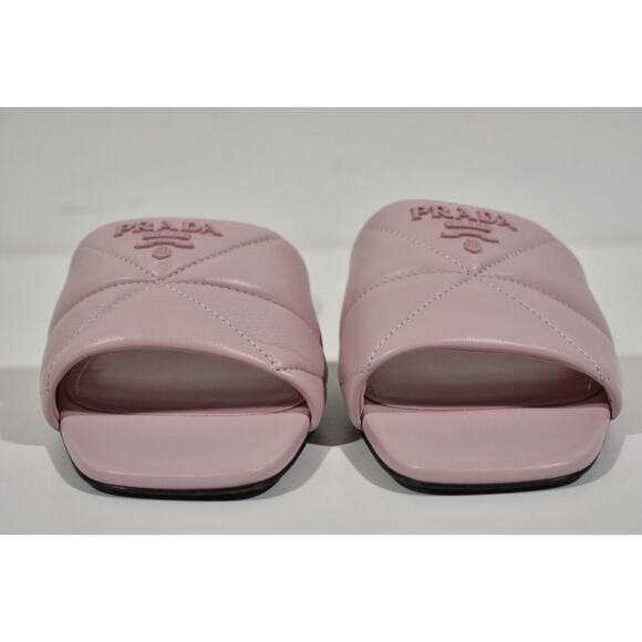 Prada Alabastro Pink Quilted Nappa Leather Logo Slide Sandal Flat Sabots Mule 36 - Picture 5 of 12